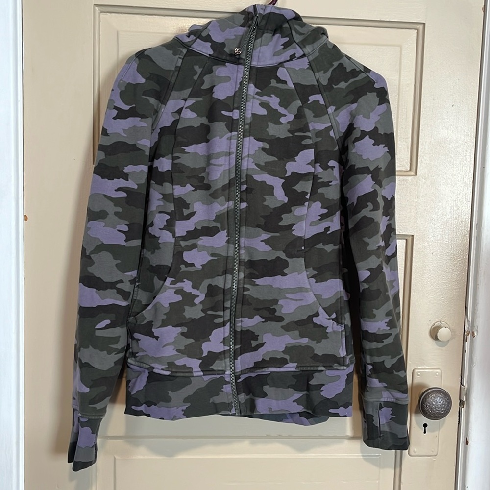 Lululemon zipper hoodie size 8 camouflage purple and green